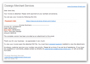 Durango Payment Gateway Email Invoice Sample